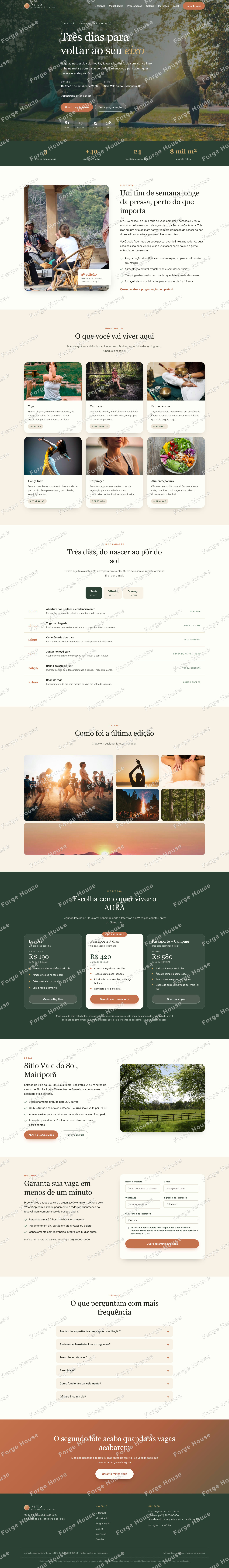 Site do AURA Festival na versão desktop, do topo ao rodapé